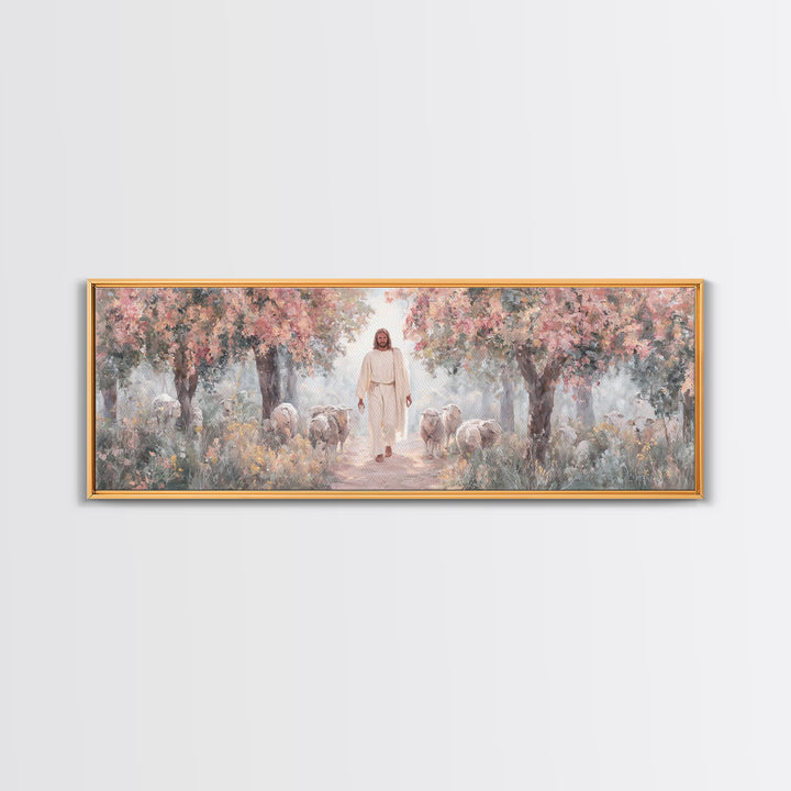Garden Of Gentle Light | Framed Canvas Print | Panoramic Art | Christian Wall Art | Jesus Painting | Christian Art Canvas | Christmas Art