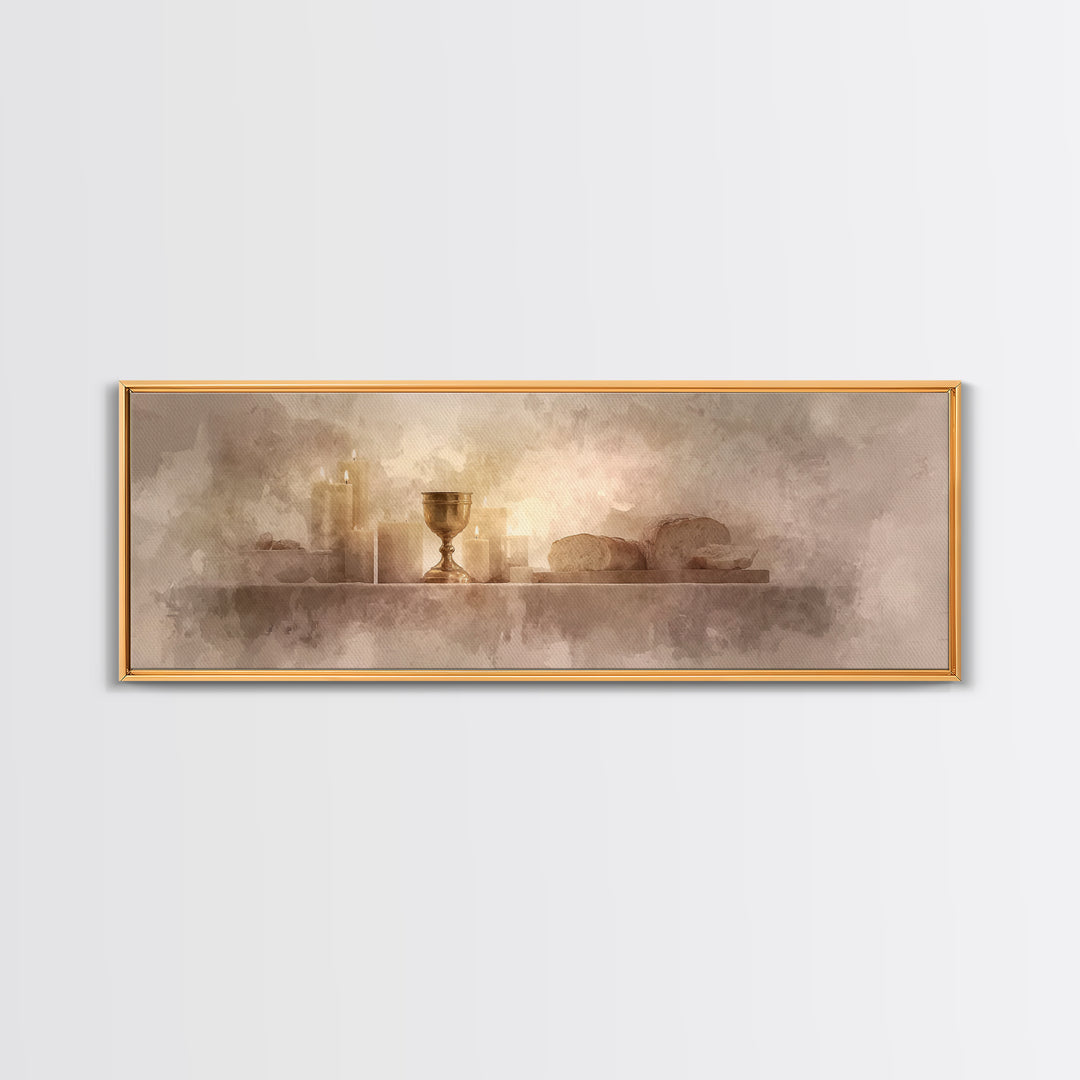Holy Feast Glow | Framed Canvas Print | Panoramic Print | Christian Wall Art | Christian Art Canvas | Christmas Art | Modern Christian Art