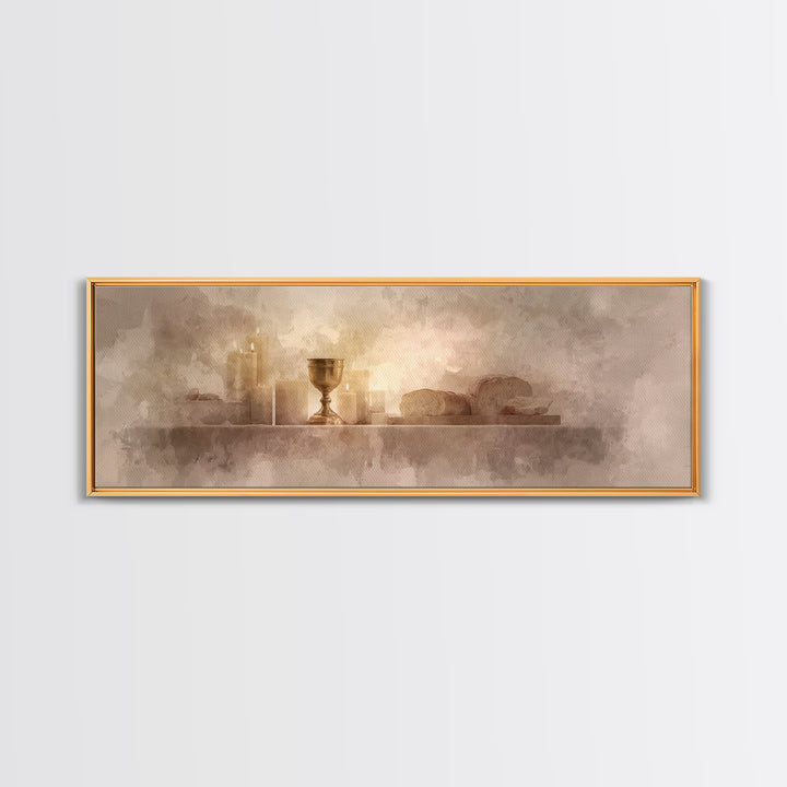 Holy Feast Glow | Framed Canvas Print | Panoramic Print | Christian Wall Art | Christian Art Canvas | Christmas Art | Modern Christian Art