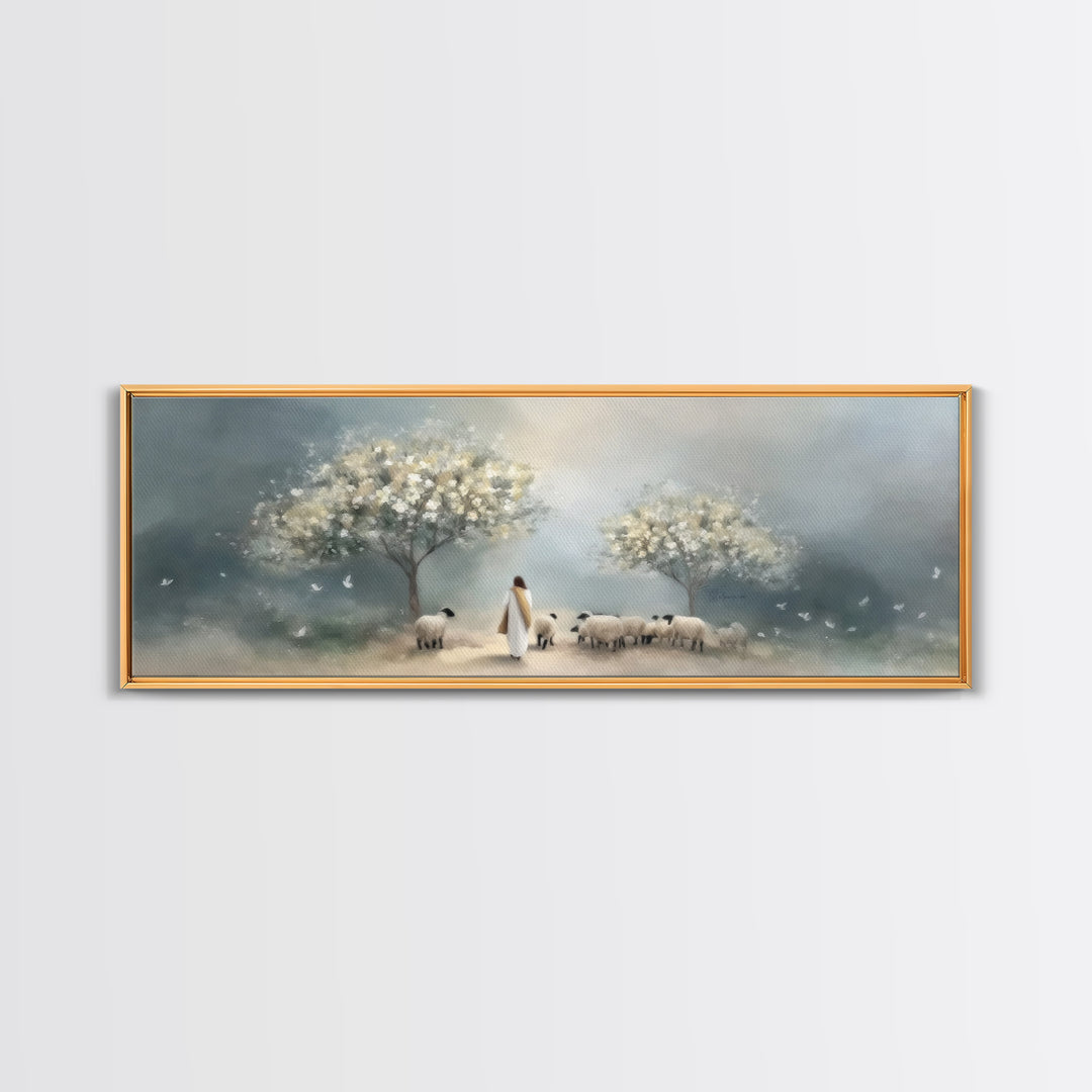 Blossoms Of Grace – Framed Canvas Print – Christian Art Canvas – Jesus Christmas Art – Panoramic Wall Art – Christian Wall Art – Christmas