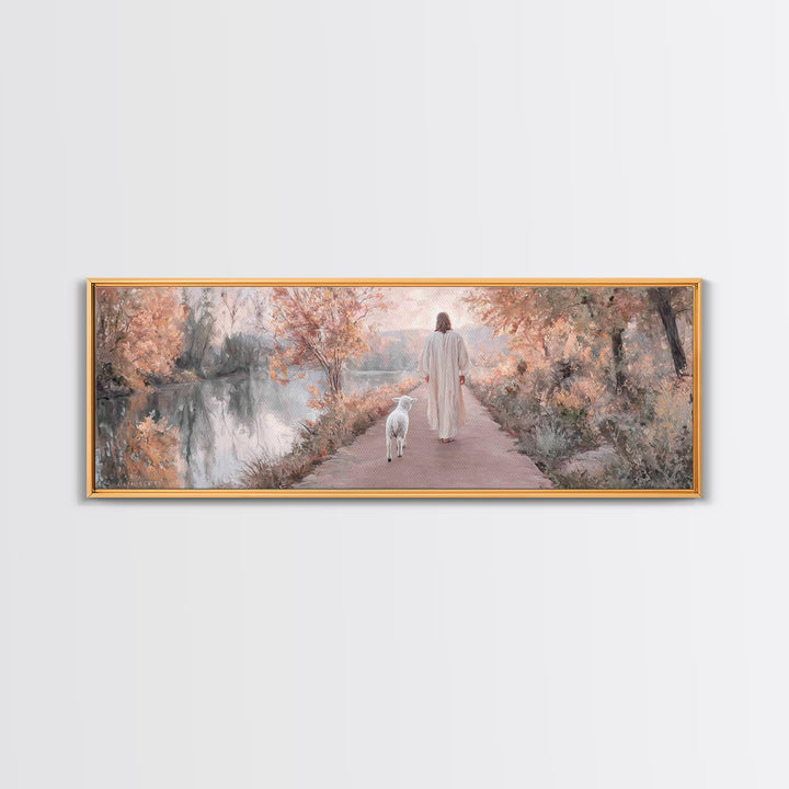 Autumn Path Mercy | Framed Canvas Print | Christian Art Print | Jesus Painting | Panoramic Painting | Christian Christmas Art | Christian D