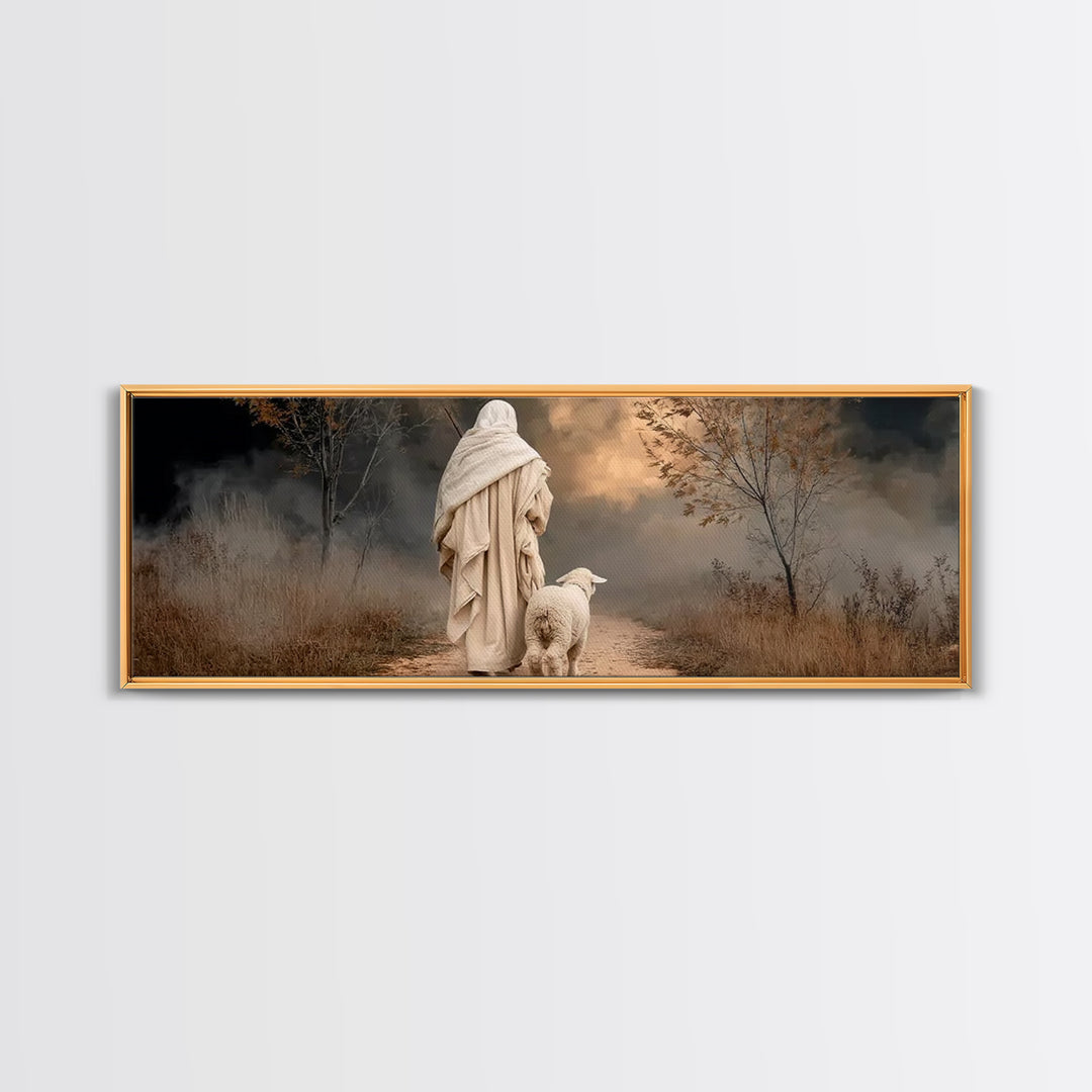 Guiding Through Midnight, Framed Canvas Print, Christian Christmas Art, Jesus Painting Canvas, Panoramic Art, Christian Wall Art, Christmas
