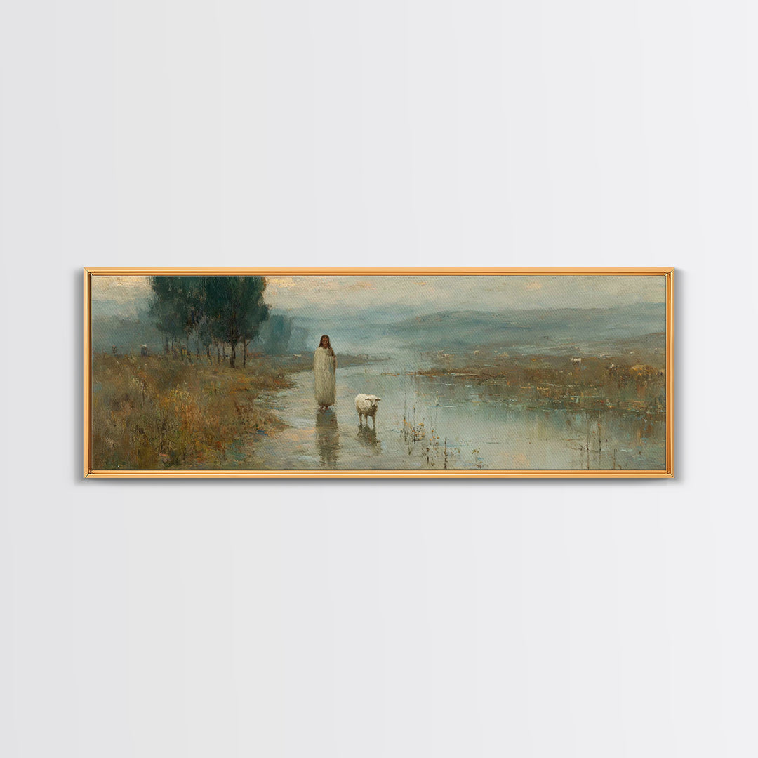 Still Waters Hope – Framed Canvas Print – Christian Art Painting – Panoramic Wall Art – Jesus Art Print – Christian Christmas Art – Christi