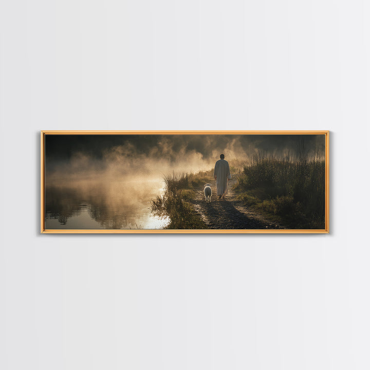 Morning Shore Peace | Framed Canvas Print | Christian Wall Art | Panoramic Print | Jesus Art Canvas | Christmas Art | Christian Art Gift