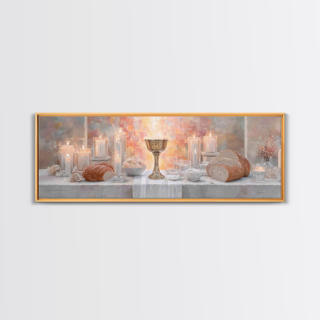 Light Of Communion – Framed Canvas Print – Panoramic Painting – Christian Art Print – Christian Wall Art – Minimalist Christian Art – Chris