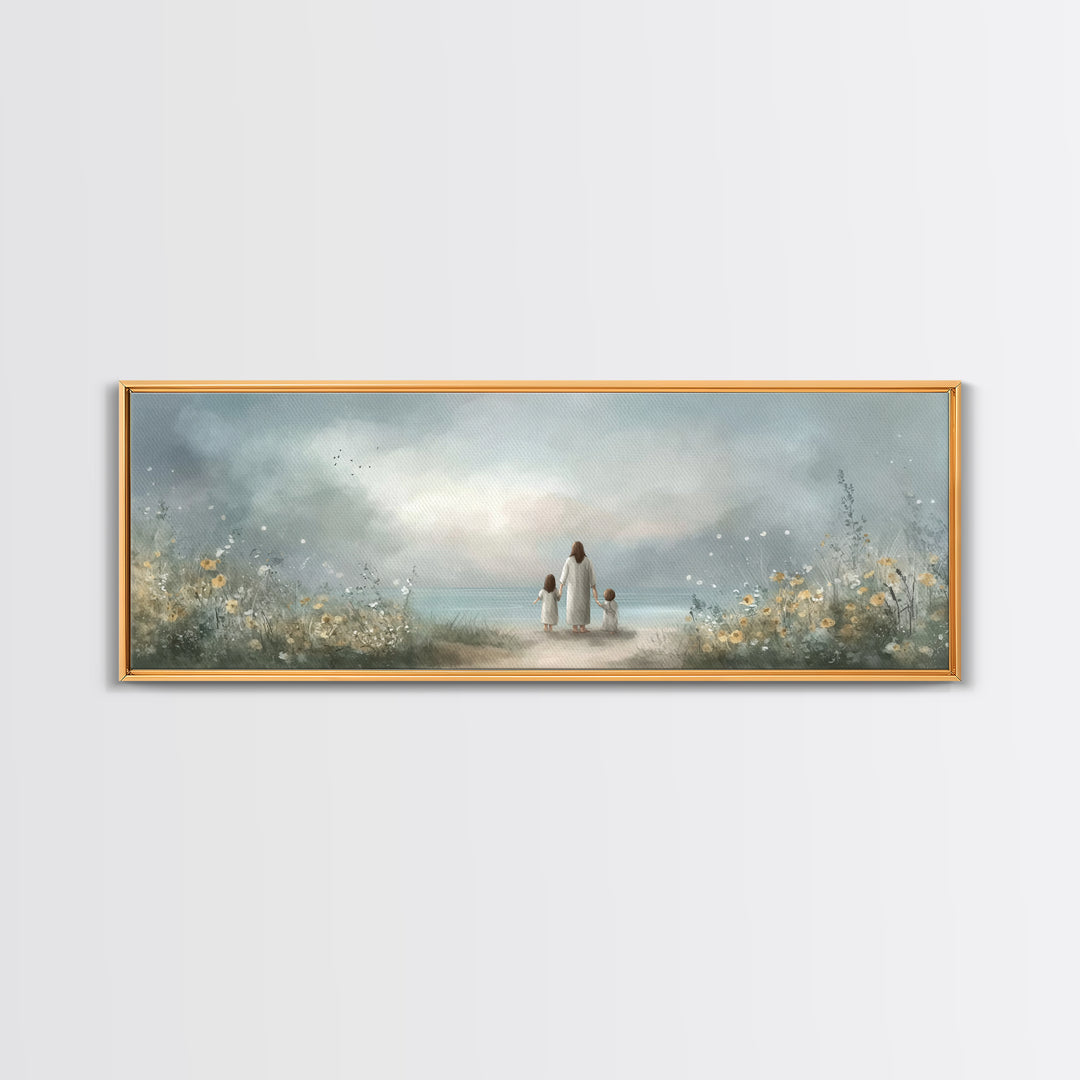 Shoreline Of Hope, Framed Canvas Print, Panoramic Painting, Christian Art Canvas, Jesus Painting, Christian Wall Art, Christian Art Gift