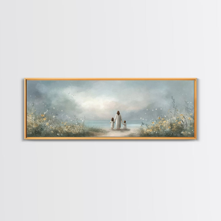 Shoreline Of Hope, Framed Canvas Print, Panoramic Painting, Christian Art Canvas, Jesus Painting, Christian Wall Art, Christian Art Gift
