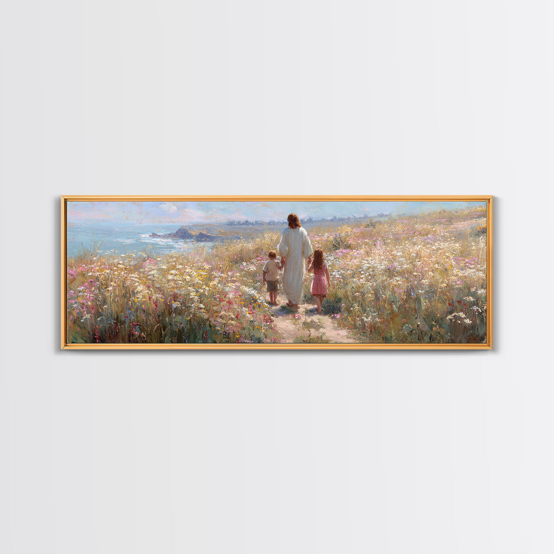 Wildflower Journey – Framed Canvas Print – Panoramic Art – Jesus Painting – Christian Art Canvas – Christian Wall Art – Christian Gift Idea