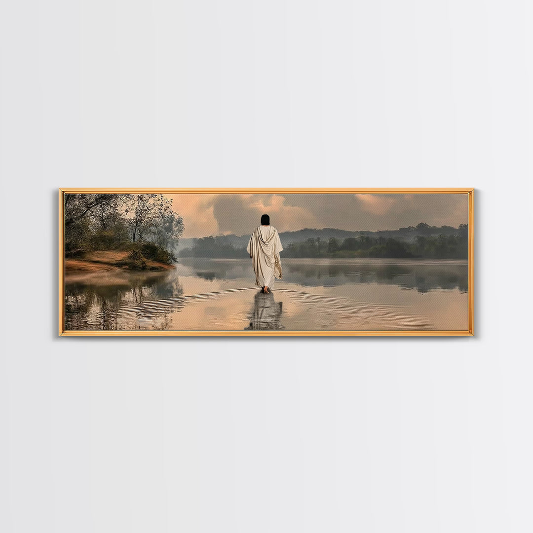 Gentle Shepherd, Framed Canvas Print, Panoramic Wall Art, Christian Painting, Jesus Art Print, Christian Art Canvas, Christian Christmas Ar