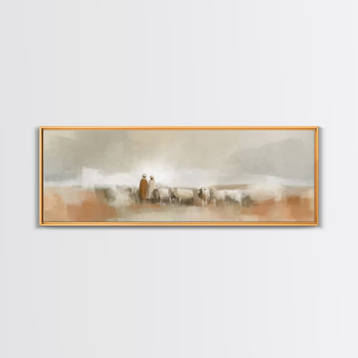 Silent Flock Journey, Framed Canvas Print, Panoramic Art, Christian Art Print, Christian Christmas Art, Jesus Canvas Art, Christian Wall Ar