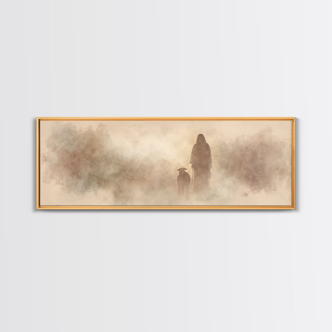Guiding Shepherd – Framed Canvas Print – Panoramic Painting – Christian Art – Christian Canvas – Jesus Painting – Christian Decor