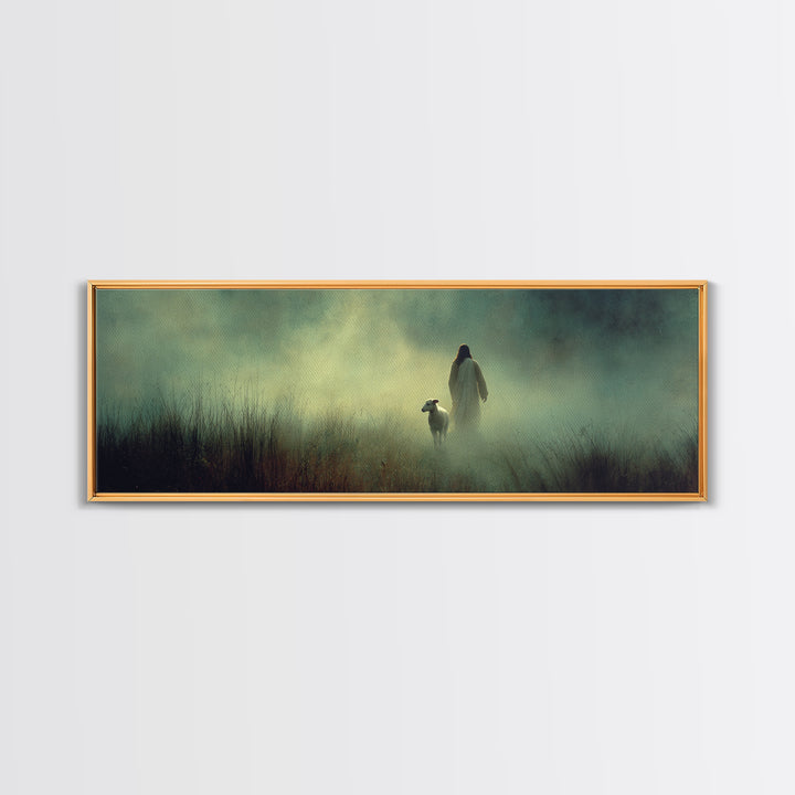 Misty Grace, Framed Canvas Print, Panoramic Painting, Christian Wall Art, Jesus Art Print, Christian Canvas Art, Subtle Christian Art