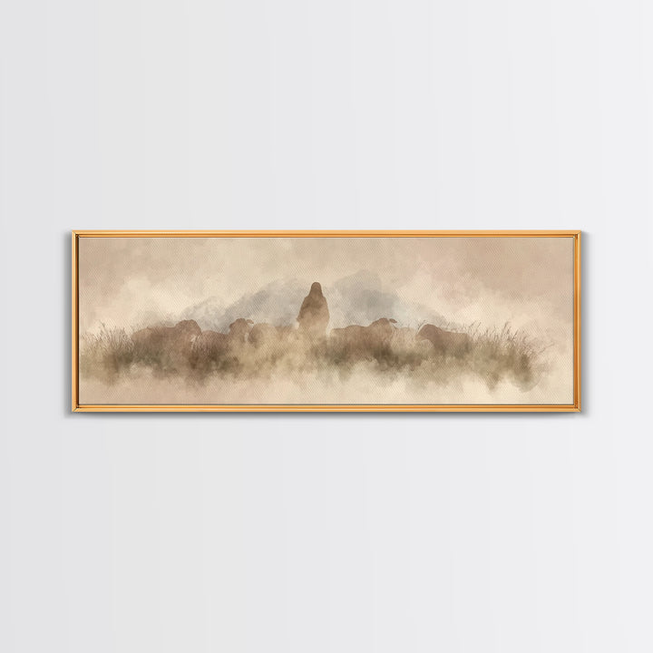 Lambkeeper’s Light – Framed Canvas Print – Panoramic Wall Art – Christian Art Painting – Jesus Canvas Art – Christian Christmas Art – Chris