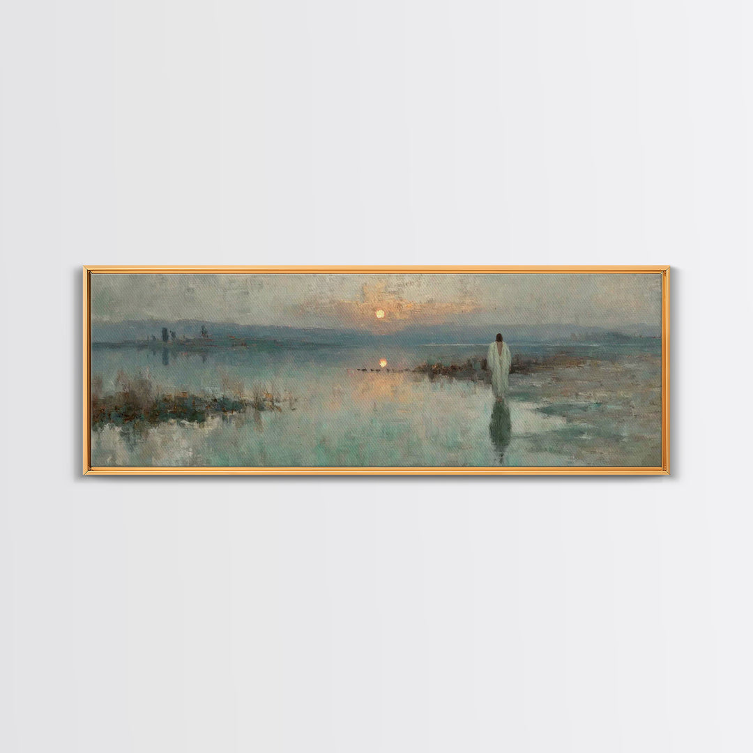 Heavenly Stillness, Framed Canvas Print, Christian Art Canvas, Panoramic Wall Art, Jesus Painting, Christian Wall Art
