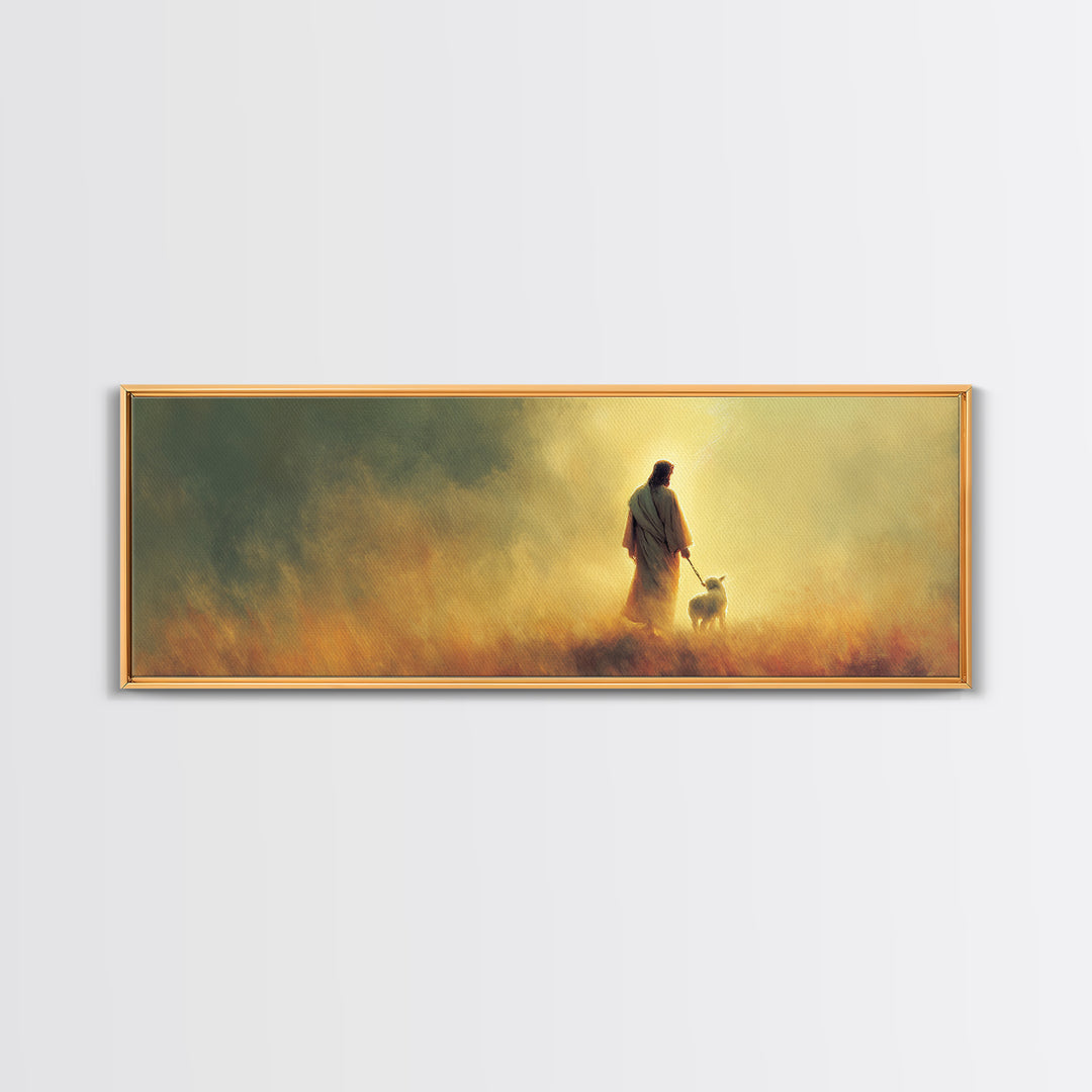 Quiet Shepherd Path – Framed Canvas Print – Christian Wall Art – Panoramic Frame – Christian Art Canvas – Jesus Painting