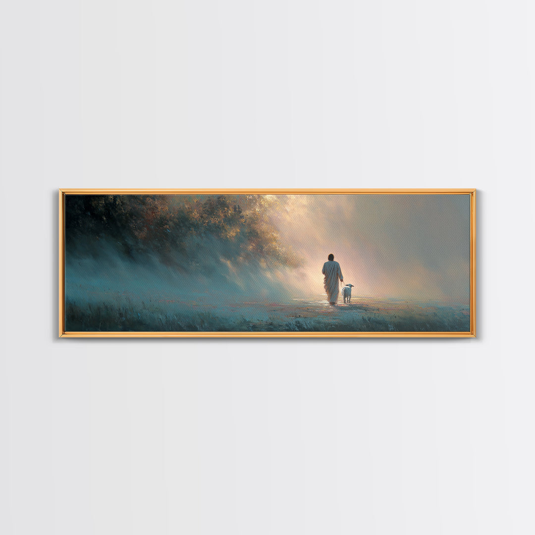 Peaceful Journey, Framed Canvas Print, Christian Art Canvas, Panoramic Painting, Christian Wall Art, Jesus Painting