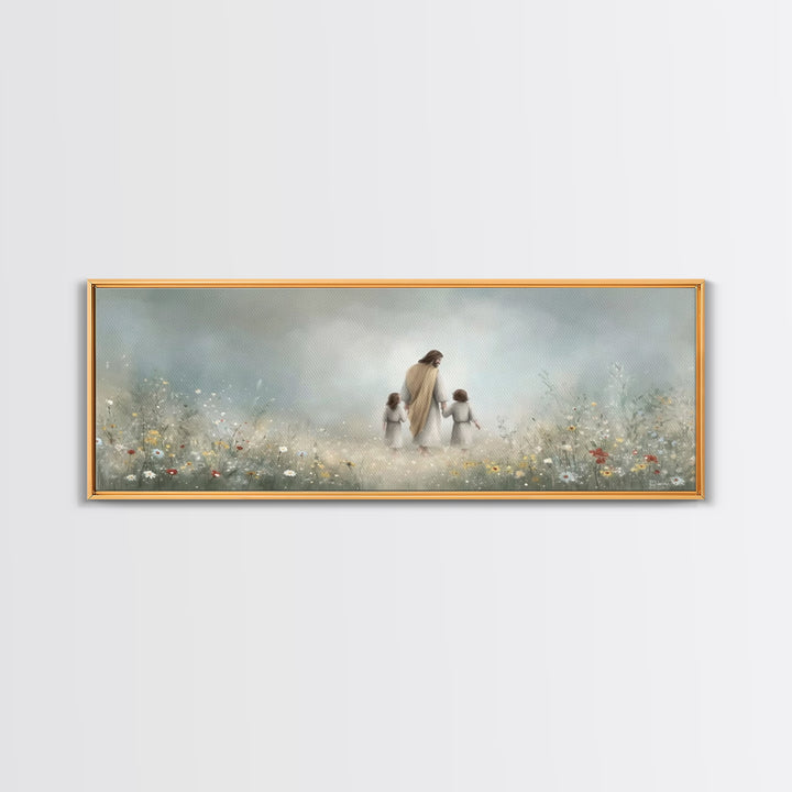Gentle Lamb Path | Framed Canvas Print | Christian Wall Art | Panoramic Art | Christian Art Canvas | Jesus Painting