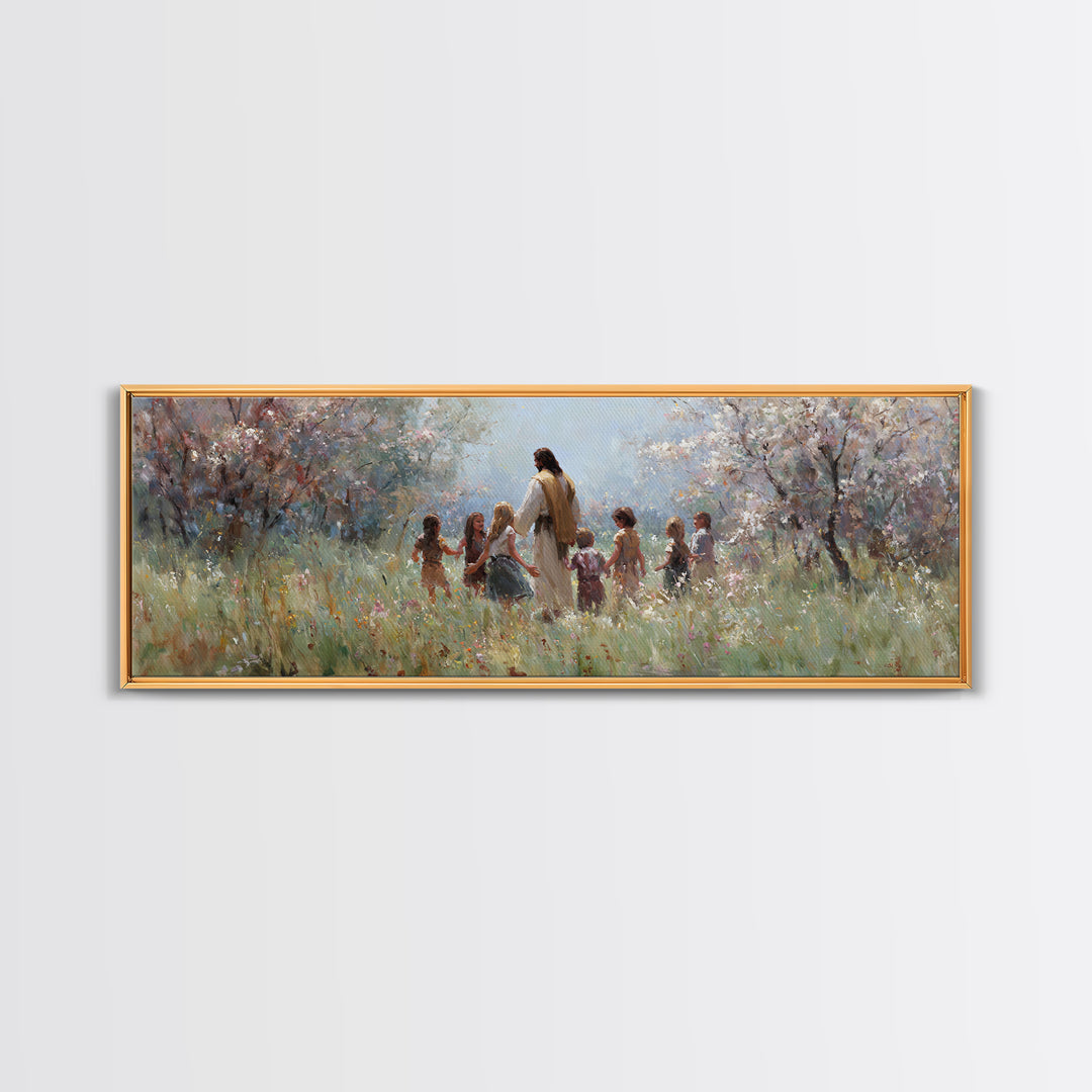Garden Of Light – Framed Canvas Print – Christian Art Canvas – Panoramic Painting – Christian Wall Art – Jesus Painting