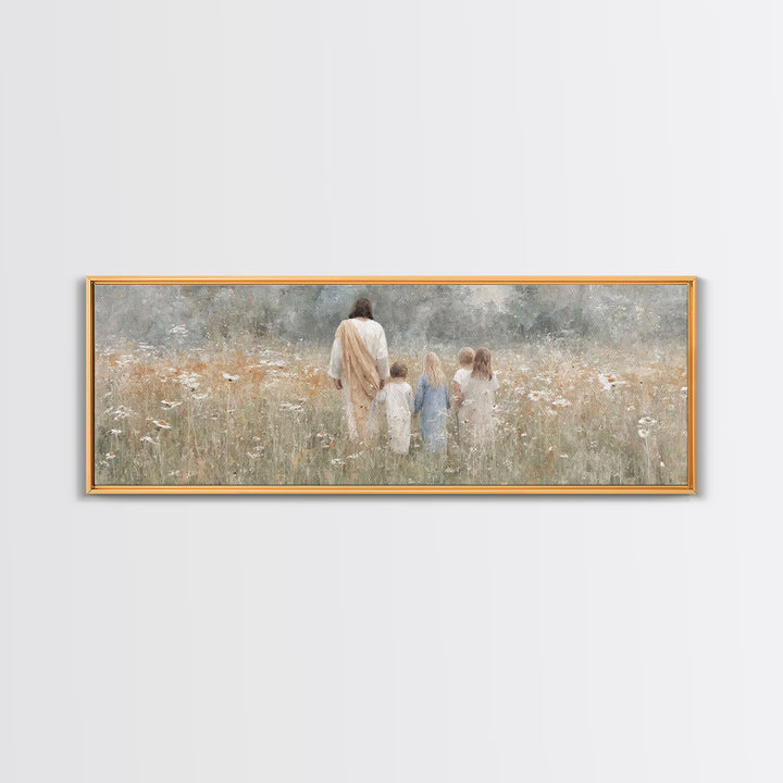 Heavenly Meadow – Framed Canvas Print – Extra Wide Art – Christian Art Canvas – Christian Wall Art – Jesus Painting – Christmas Art – Chris