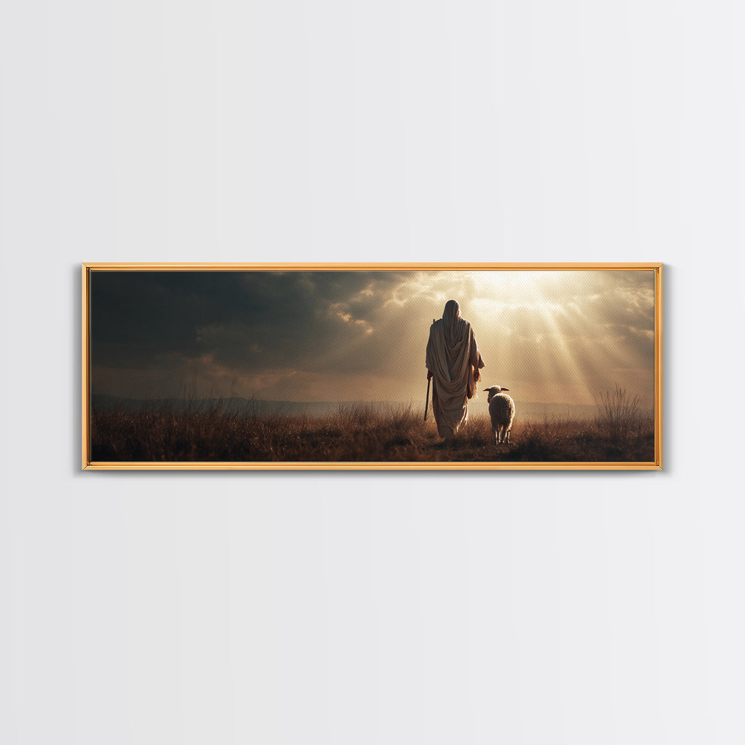 Eternal Shepherd, Framed Canvas Print, Panoramic Wall Art, Christian Art Canvas, Christian Wall Art, Jesus Painting, Christmas Art, Christi