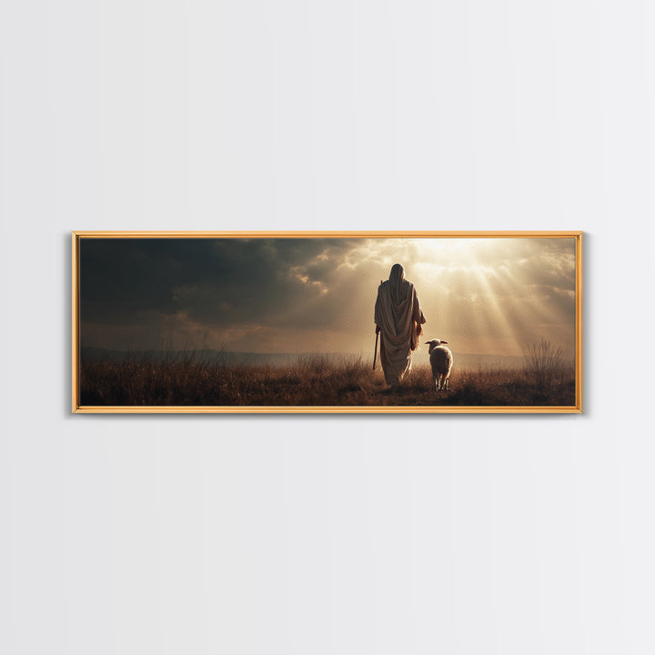Eternal Shepherd, Framed Canvas Print, Panoramic Wall Art, Christian Art Canvas, Christian Wall Art, Jesus Painting, Christmas Art, Christi