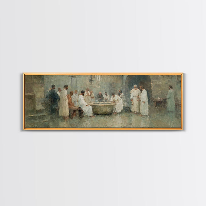 Service of Love, Framed Canvas Print, Panoramic Wall Art, Christian Art Canvas, Jesus Painting, Christian Christmas Art, Christian Decor, C