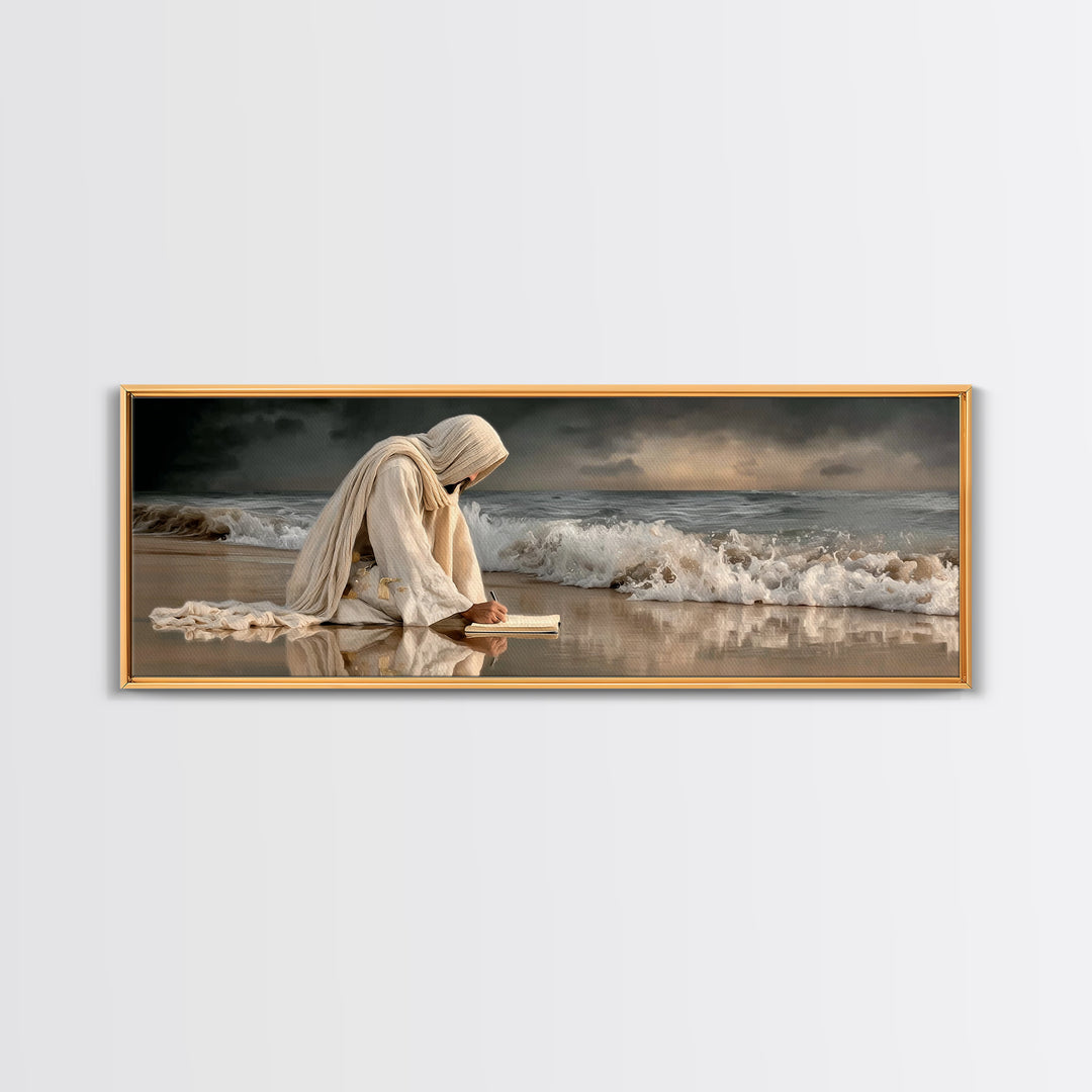Quiet Sea Prayer | Framed Canvas Print | Jesus Painting | Panoramic Wall Art | Christian Art Print | Christian Wall Art | Christmas Art