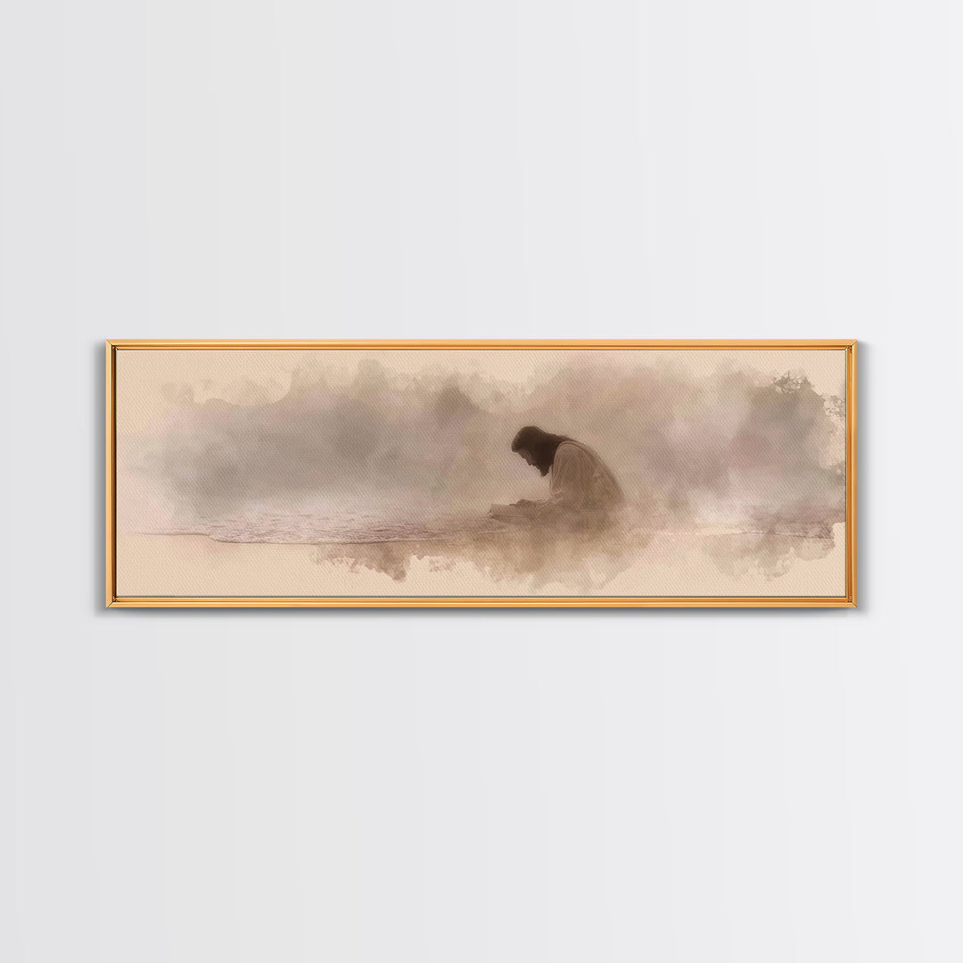 Peaceful Tide Light | Framed Canvas Print | Christian Art Canvas | Panoramic Print | Jesus Painting | Christian Wall Art | Christmas Art
