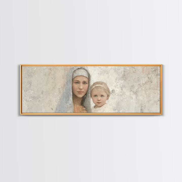 Sacred Tenderness - Framed Canvas Print - Panoramic Wall Art - Mary And Jesus Painting - Christian Art Canvas - Christian Wall Art - Christ