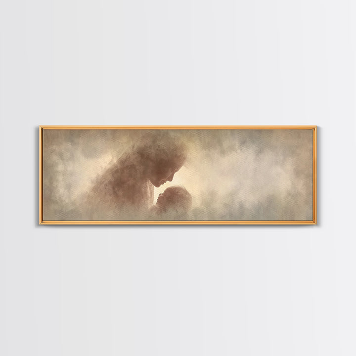 Celestial Motherhood Glow | Framed Canvas Print | Panoramic Art | Christian Art Canvas | Mary And Jesus Painting | Christian Wall Art | Chr