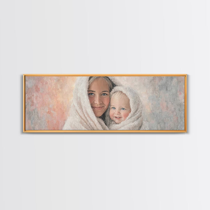 Light Of Pure Joy - Framed Canvas Print - Panoramic Wall Art - Christian Art Canvas - Christmas Art - Mary And Jesus Painting - Christian W