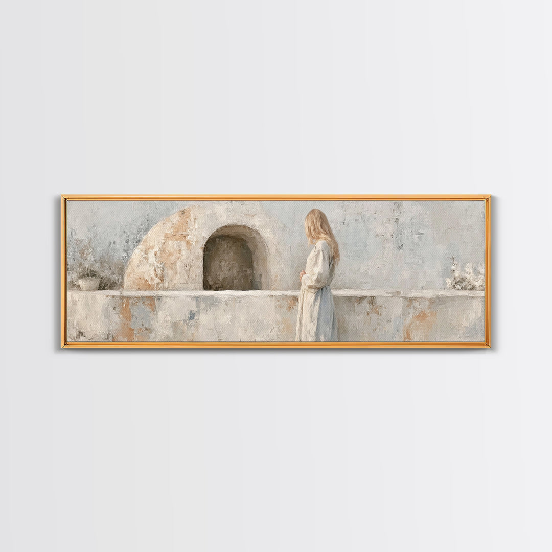 Quiet Tomb Vigil – Framed Canvas Print – Panoramic Painting – Christian Art Canvas – Christian Wall Art – Subtle Christian Art – Jesus Chri