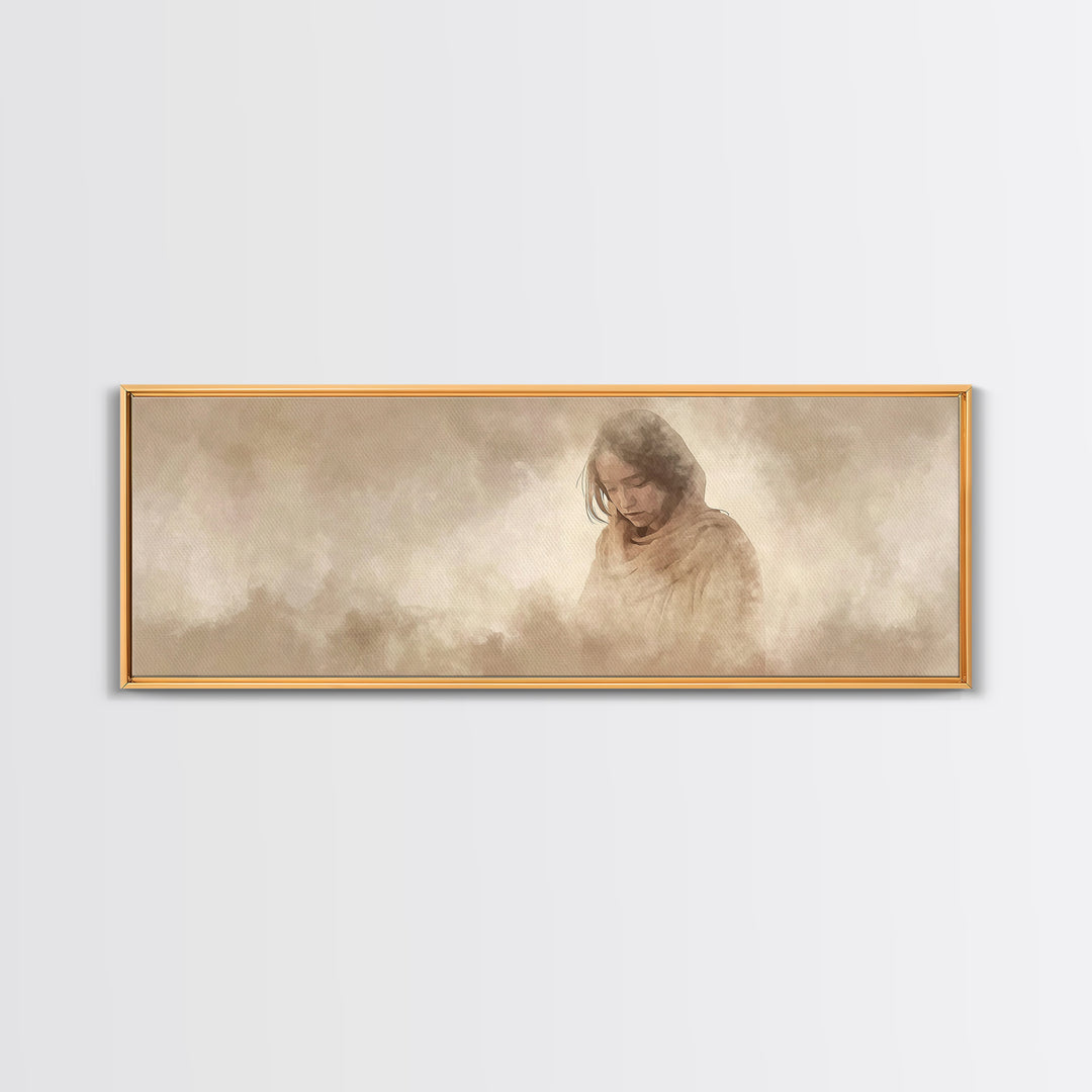 Solitude of Mercy, Framed Canvas Print, Panoramic Art, Christian Art Canvas, Moody Christian Art, Christian Decor, Jesus Painting
