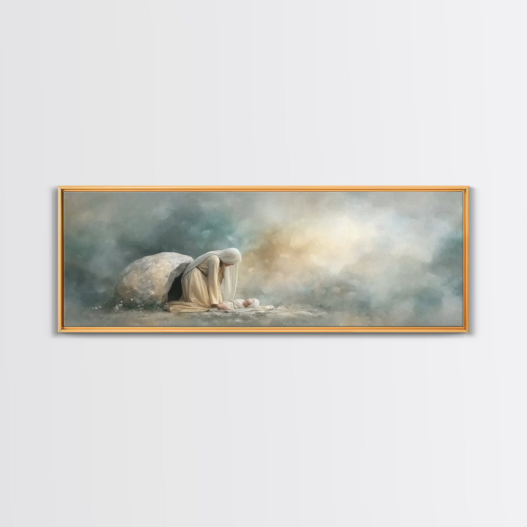 Holy Night Shelter – Framed Canvas Print – Panoramic Wall Art – Birth of Jesus Painting – Christian Art – Christmas Art – Christian Decorat