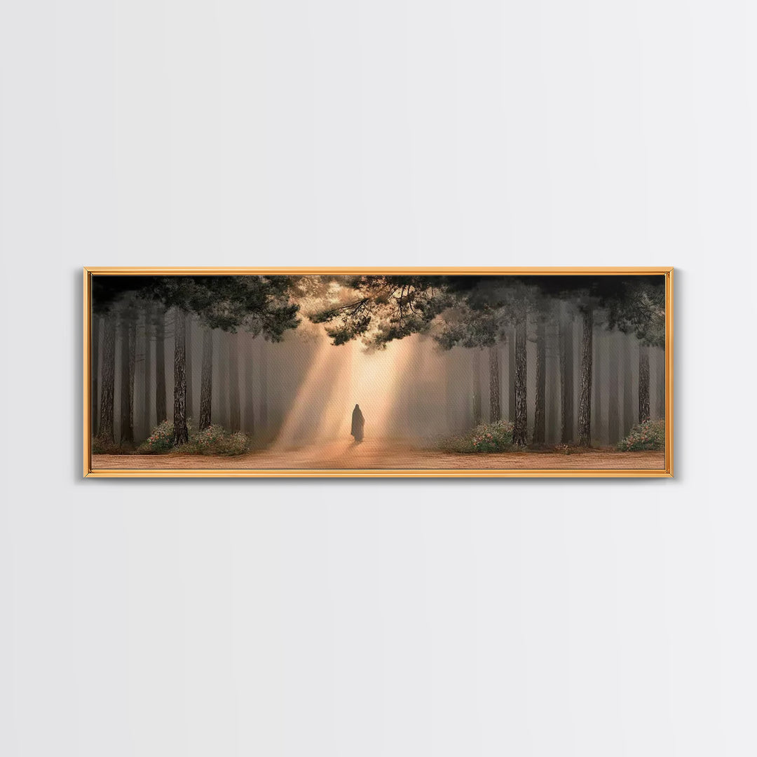 Forest Of Promise, Framed Canvas Print, Panoramic Wall Art, Christian Paintings, Jesus Art Print, Framed Christian Art, Unique Christian Ar
