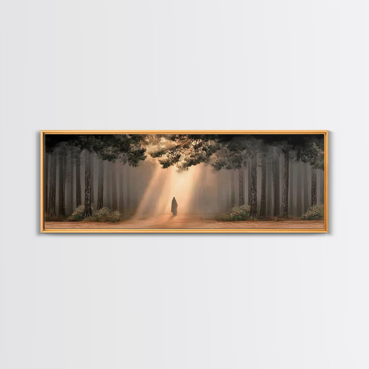 Forest Of Promise, Framed Canvas Print, Panoramic Wall Art, Christian Paintings, Jesus Art Print, Framed Christian Art, Unique Christian Ar