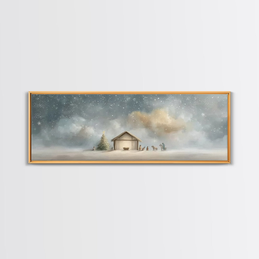Heavenly Nativity – Framed Canvas Print – Panoramic Print – Christian Christmas Art – Christmas Canvas Wall Art – Christian Art – Framed Ch