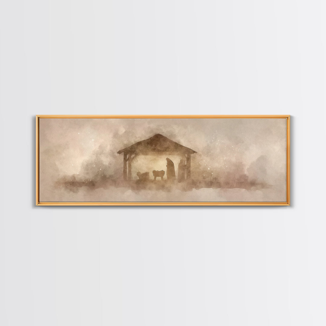 Starry Manger Peace – Framed Canvas Print – Panoramic Art – Christian Wall Art – Christian Art Canvas – Jesus Christmas Art – Christian Dec