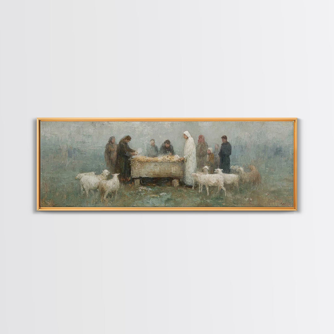 Holy Night Shelter | Framed Canvas Print | Panoramic Painting | Christian Christmas Art | Christian Wall Art | Christian Art Print | Jesus