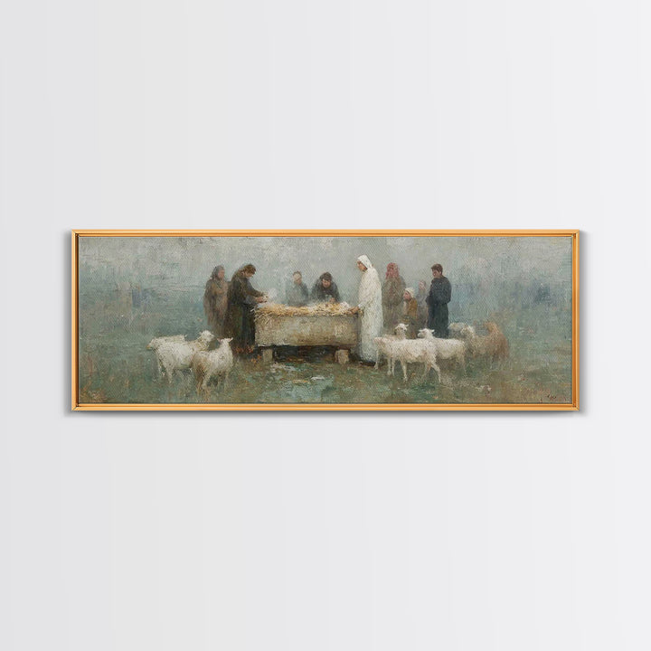Holy Night Shelter | Framed Canvas Print | Panoramic Painting | Christian Christmas Art | Christian Wall Art | Christian Art Print | Jesus