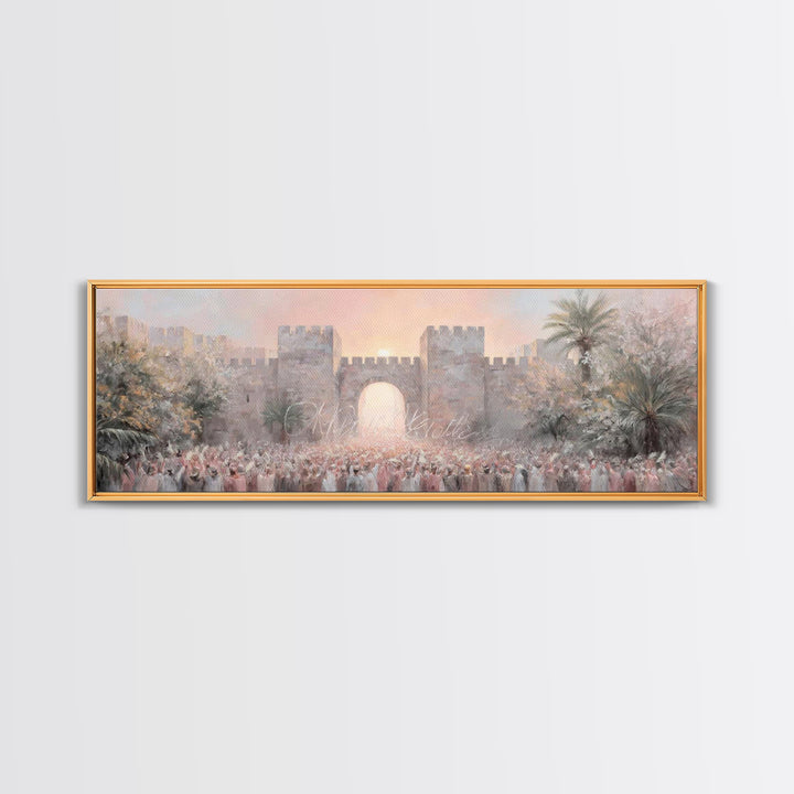 Sacred Palm Procession | Framed Canvas Print | Panoramic Frame | Christian Wall Art | Christian Art Canvas | Christian Christmas Art | Jesu