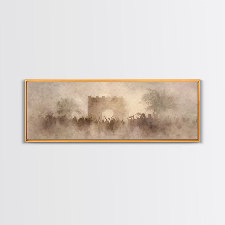 Hosanna Gate Crowd, Framed Canvas Print, Panoramic Art, Christian Art, Christian Wall Art, Christian Christmas, Jesus Painting, Christmas A