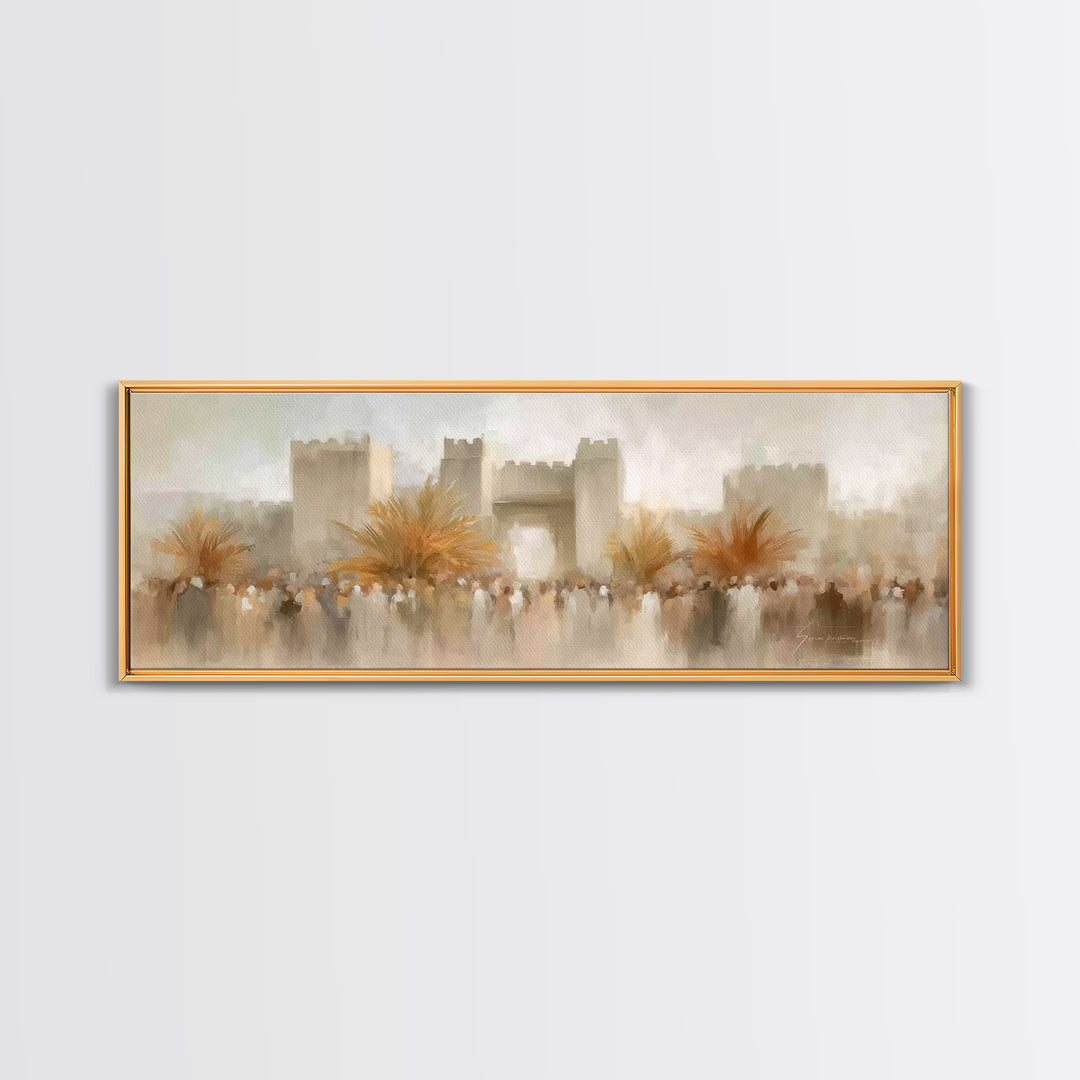 Palm Branch Triumph – Framed Canvas Print – Panoramic Wall Art – Christian Art – Christian Art Prints – Jesus Painting – Christmas Wall Art