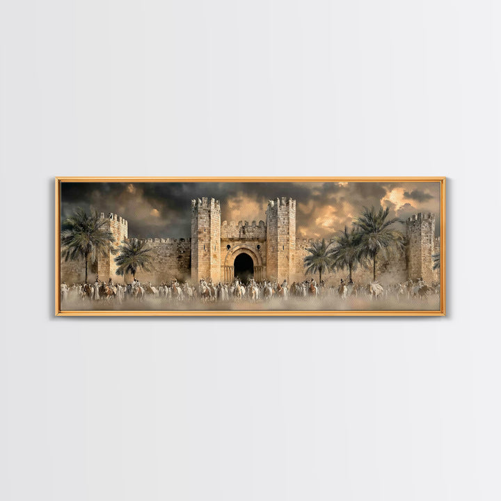 Majestic City Gathering – Framed Canvas Print – Panoramic Art – Christian Wall Art – Christmas Art – Christian Art Canvas – Jesus Painting