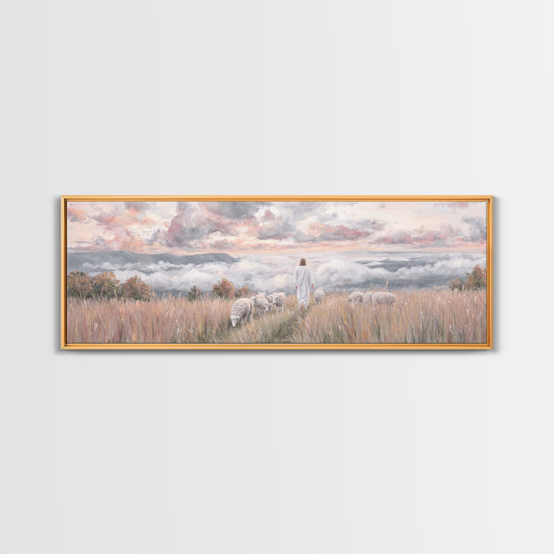 Heavenward Pasture Light, Framed Canvas Print, Panoramic Painting, Christian Art, Jesus Painting, Christian Art Canvas, Christian Wall Art,