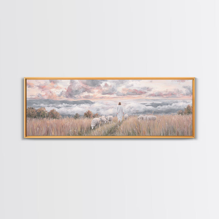 Heavenward Pasture Light, Framed Canvas Print, Panoramic Painting, Christian Art, Jesus Painting, Christian Art Canvas, Christian Wall Art,