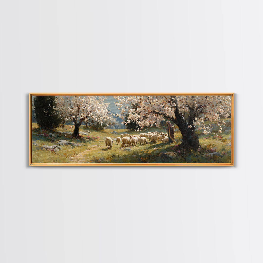 Shepherds At Dawn | Framed Canvas Print | Christian Art Canvas | Jesus Wall Art | Panoramic Painting | Christian Christmas Art | Christian