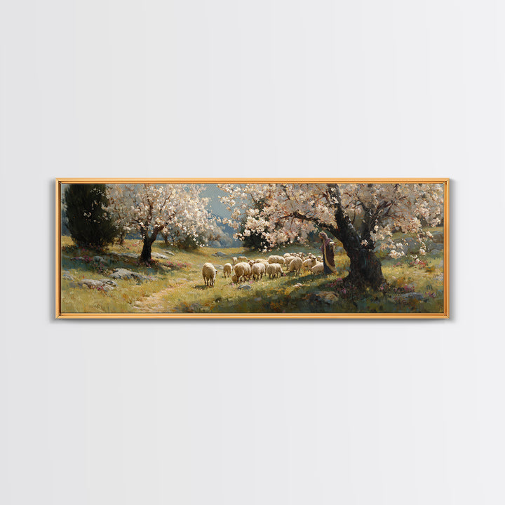 Shepherds At Dawn | Framed Canvas Print | Christian Art Canvas | Jesus Wall Art | Panoramic Painting | Christian Christmas Art | Christian