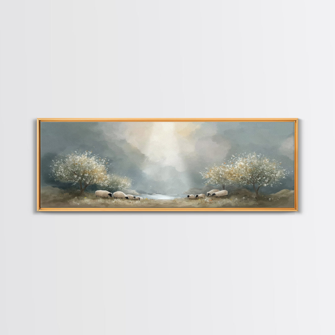 Fields Of Mercy | Framed Canvas Print | Christian Wall Art | Christian Art Canvas | Panoramic Frame | Jesus Painting | Christmas Wall Art