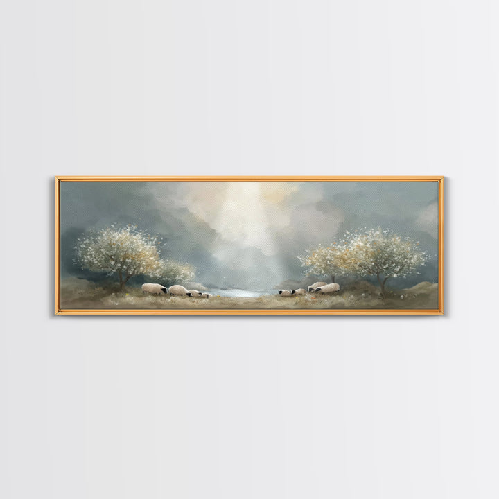 Fields Of Mercy | Framed Canvas Print | Christian Wall Art | Christian Art Canvas | Panoramic Frame | Jesus Painting | Christmas Wall Art